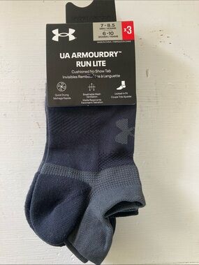 Under Armour Run Lite Cushioned No-Show Socks - Black / Dark Gray - 3 Pack